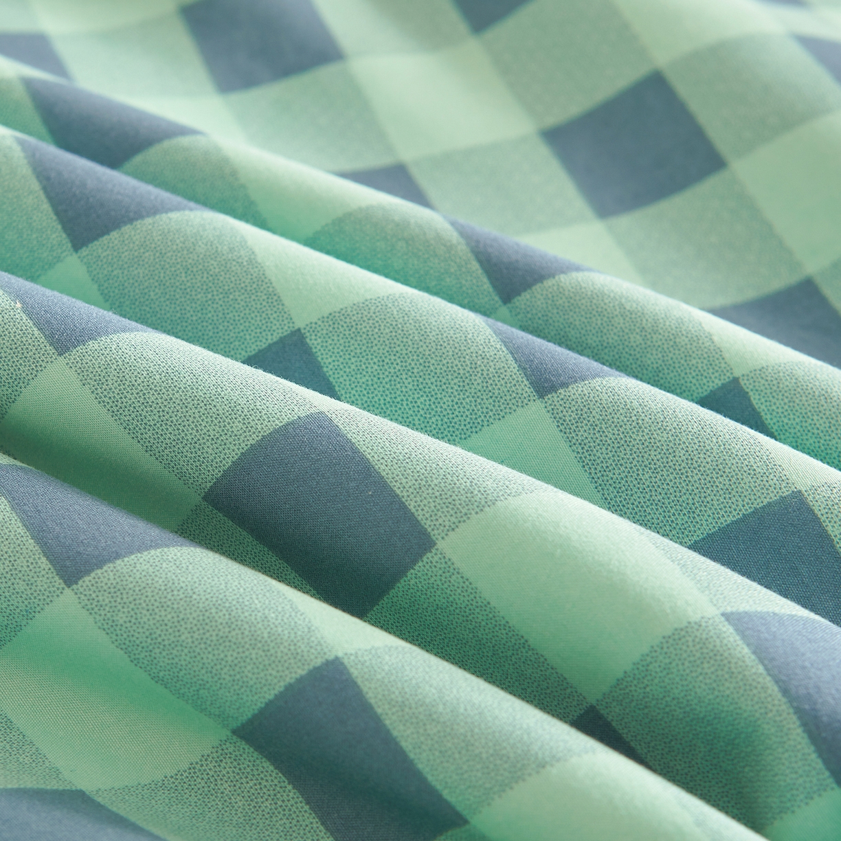 91家纺网 家纺一手货源 找家纺 景眠 2026新款水洗棉格子夏被 绿蓝中格