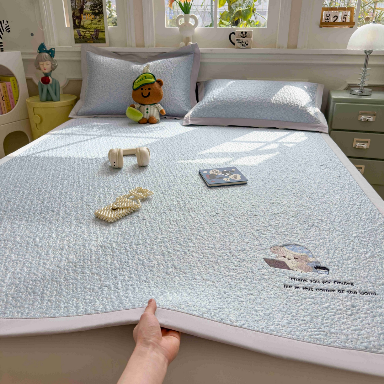 （总）几禾 2026春夏新款双泡刺绣款凉席席子空调软席