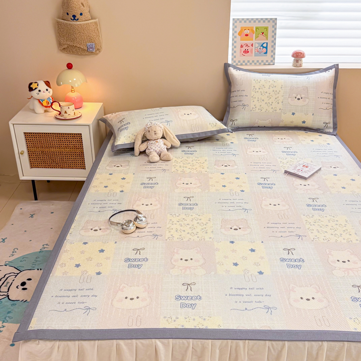 91家纺网 家纺一手货源 找家纺 沐慕 2026新款高克重600D冰丝印花冰藤席 冰藤-甜狗日记