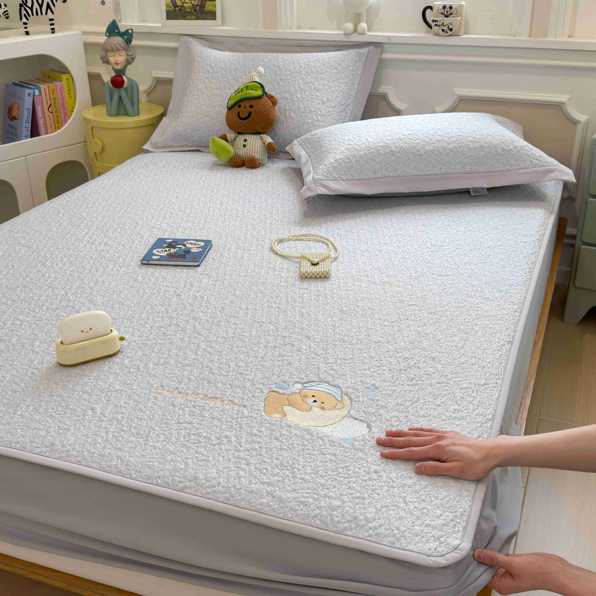 几禾 2026春夏新款双泡刺绣款凉席席子空调软席 睡梦狗狗 床笠款