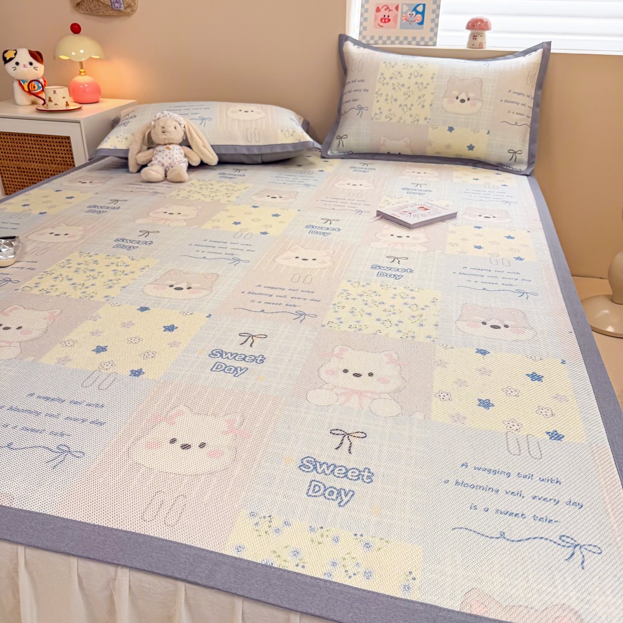 91家纺网 家纺一手货源 找家纺 沐慕 2026新款高克重600D冰丝印花冰藤席 冰藤-甜狗日记