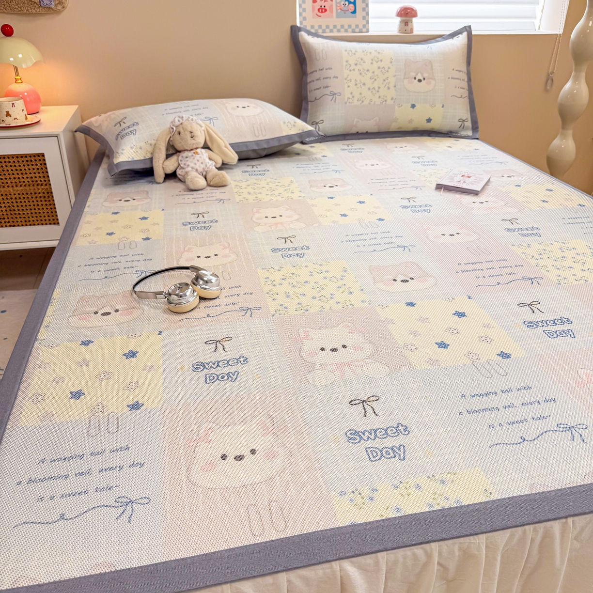 91家纺网 家纺一手货源 找家纺 沐慕 2026新款高克重600D冰丝印花冰藤席 冰藤-甜狗日记