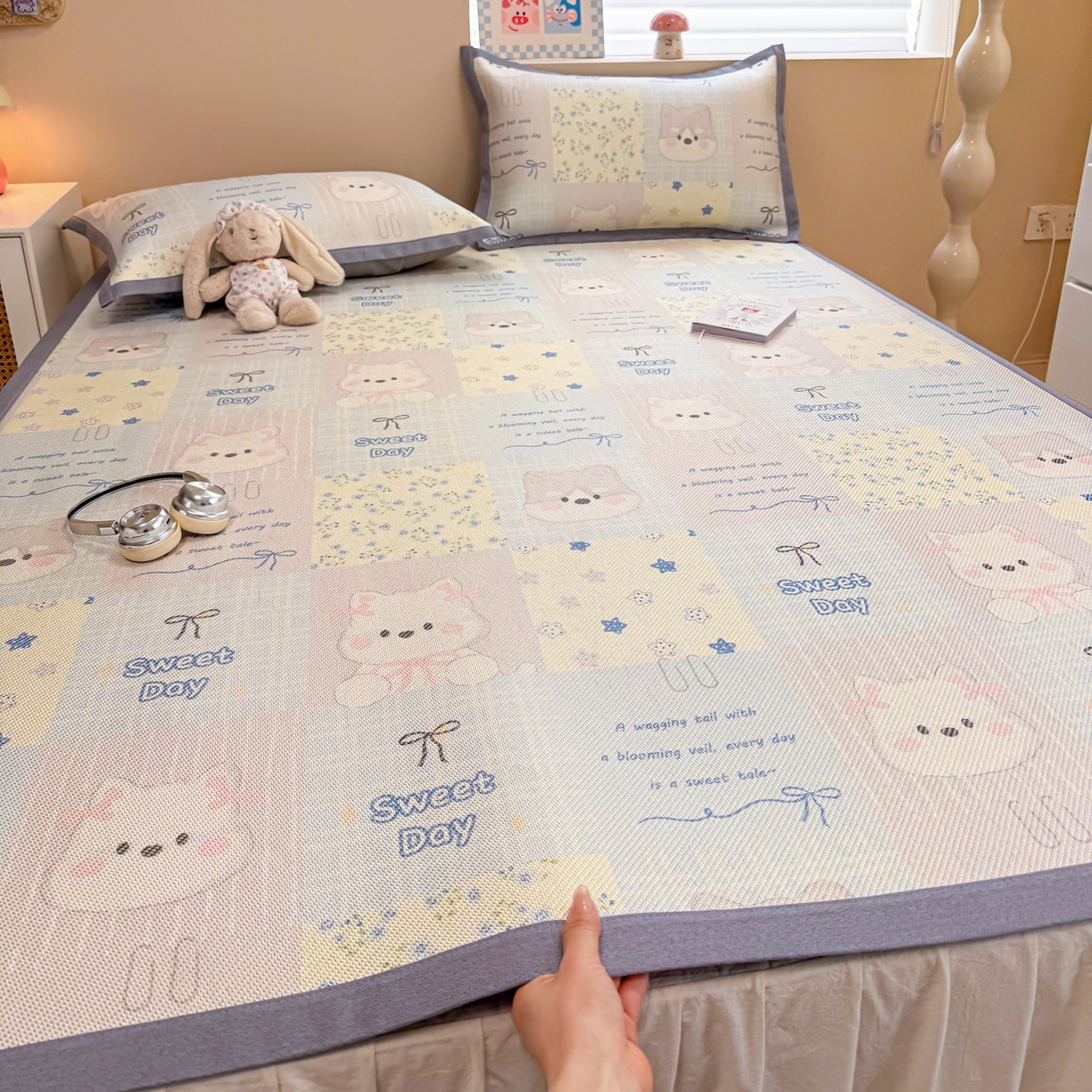 91家纺网 家纺一手货源 找家纺 沐慕 2026新款高克重600D冰丝印花冰藤席 冰藤-甜狗日记