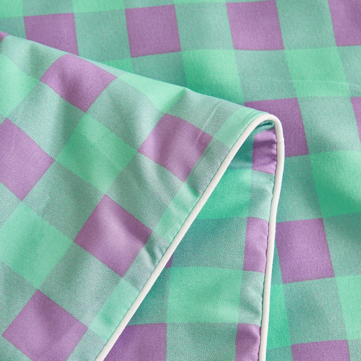 91家纺网 家纺一手货源 找家纺 景眠 2026新款水洗棉格子夏被 绿紫中格