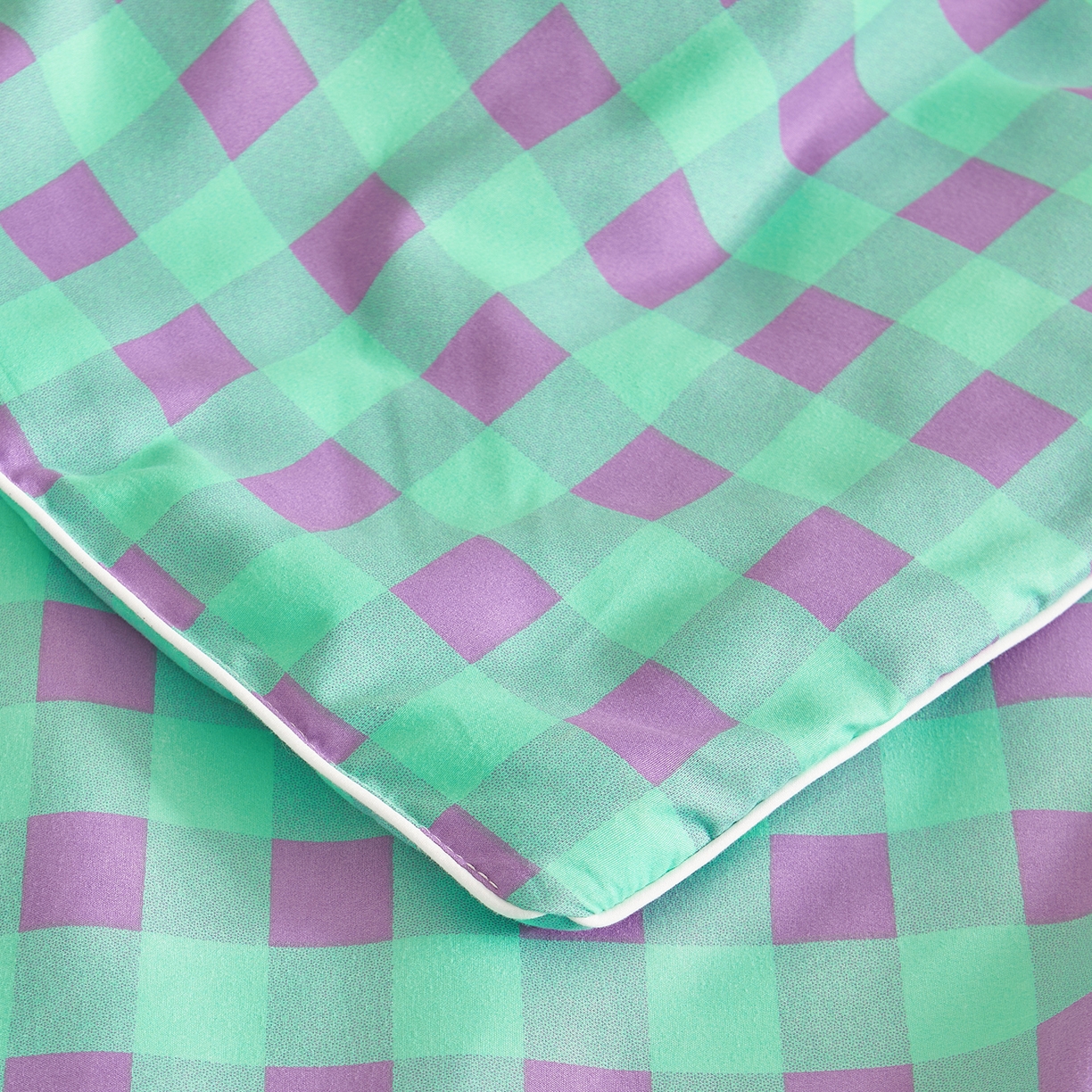 91家纺网 家纺一手货源 找家纺 景眠 2026新款水洗棉格子夏被 绿紫中格