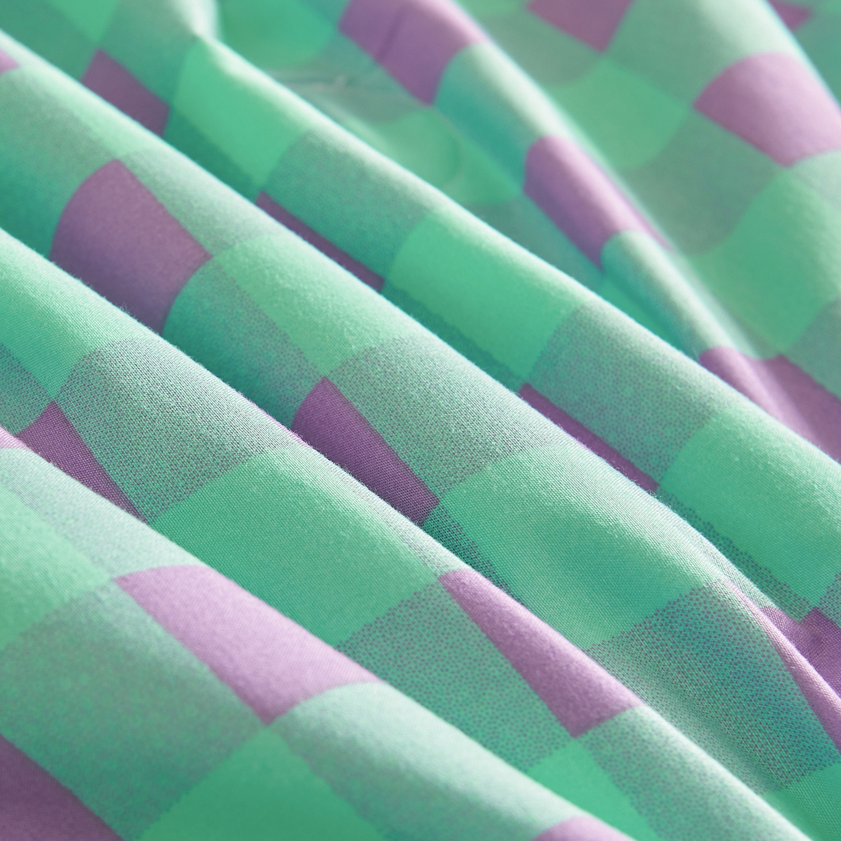 91家纺网 家纺一手货源 找家纺 景眠 2026新款水洗棉格子夏被 绿紫中格