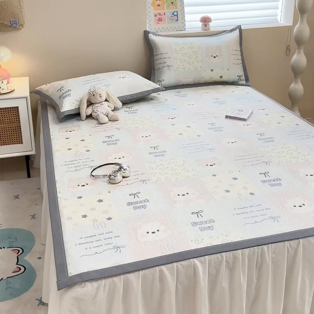 91家纺网 家纺一手货源 找家纺 沐慕 2026新款高克重600D冰丝印花冰藤席 冰藤-甜狗日记