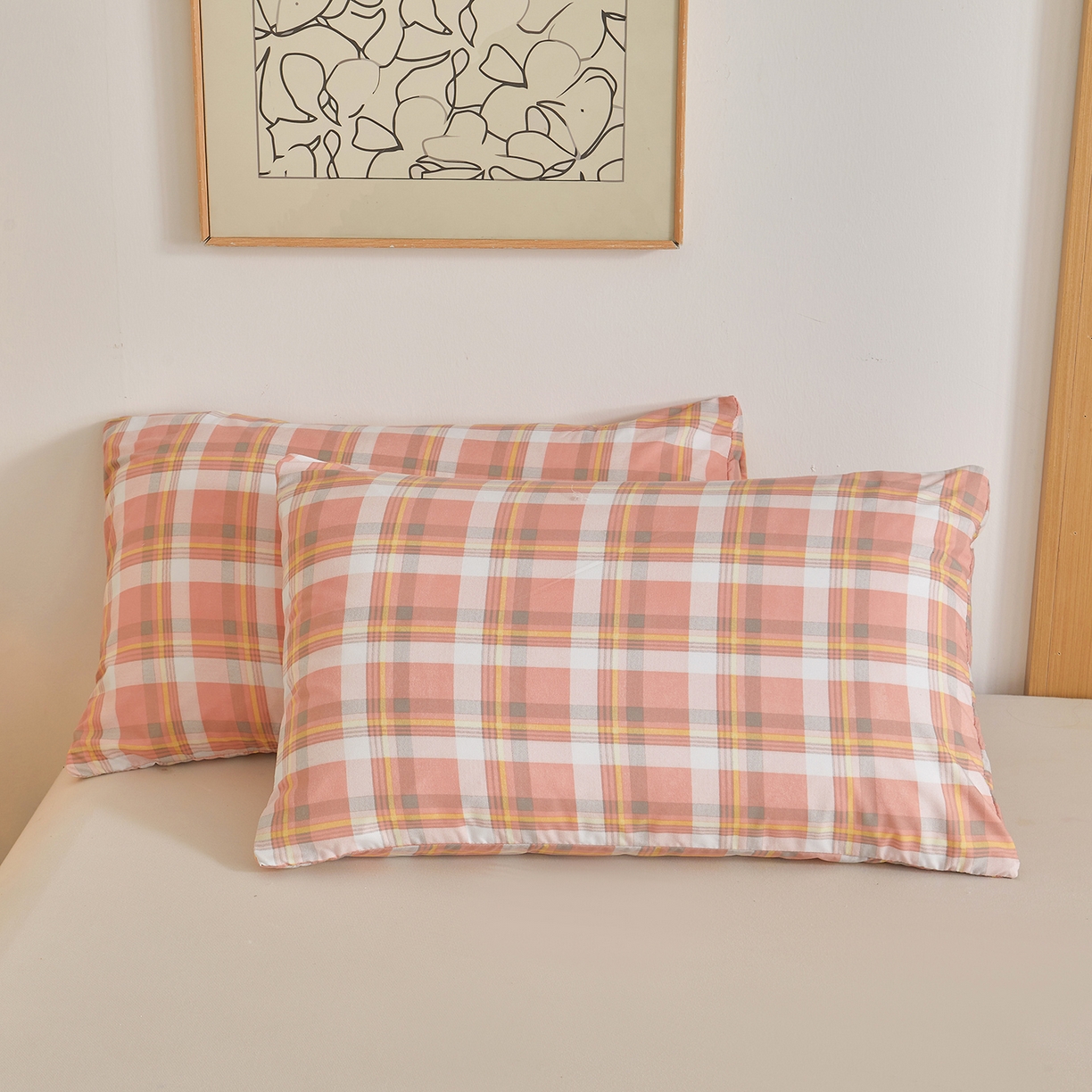 91家纺网 家纺一手货源 找家纺 景眠 2026新款水洗棉格子夏被 沐雅格 粉