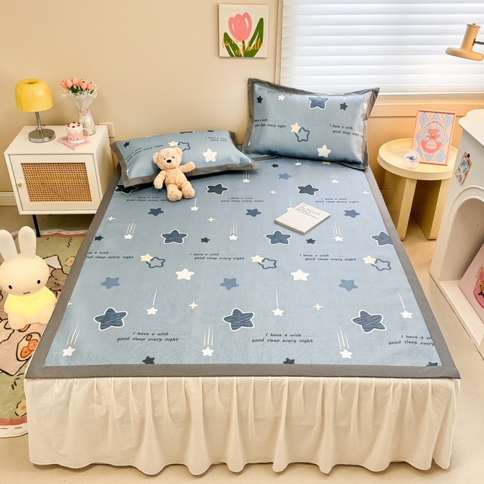 91家纺网 家纺一手货源 找家纺 沐慕 2026新款高克重600D冰丝印花冰藤席 冰藤-星星点点