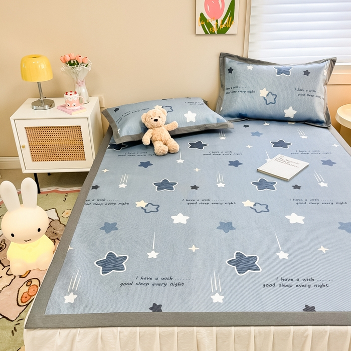 91家纺网 家纺一手货源 找家纺 沐慕 2026新款高克重600D冰丝印花冰藤席 冰藤-星星点点