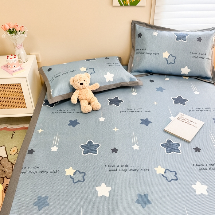 91家纺网 家纺一手货源 找家纺 沐慕 2026新款高克重600D冰丝印花冰藤席 冰藤-星星点点