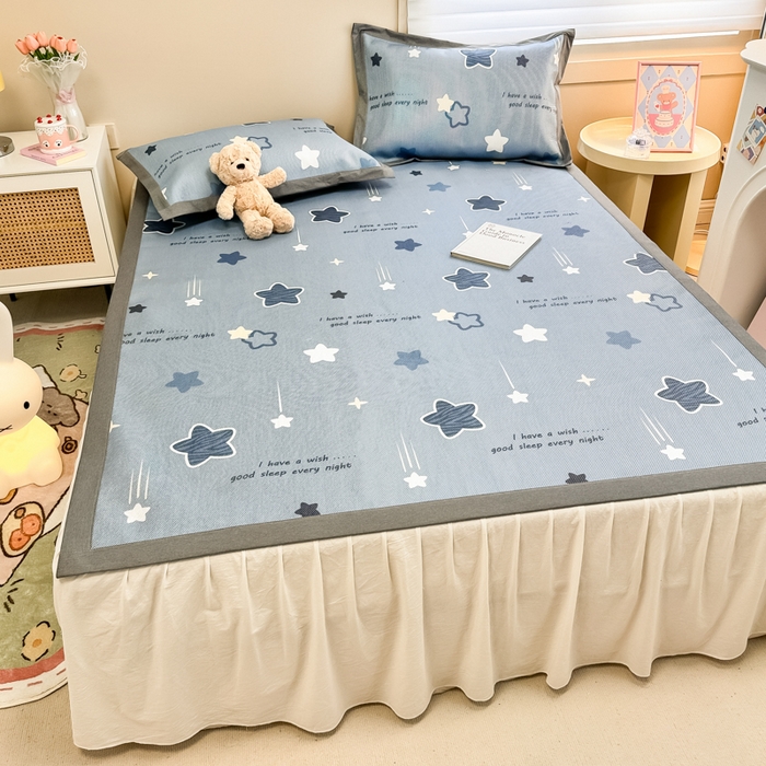 91家纺网 家纺一手货源 找家纺 沐慕 2026新款高克重600D冰丝印花冰藤席 冰藤-星星点点