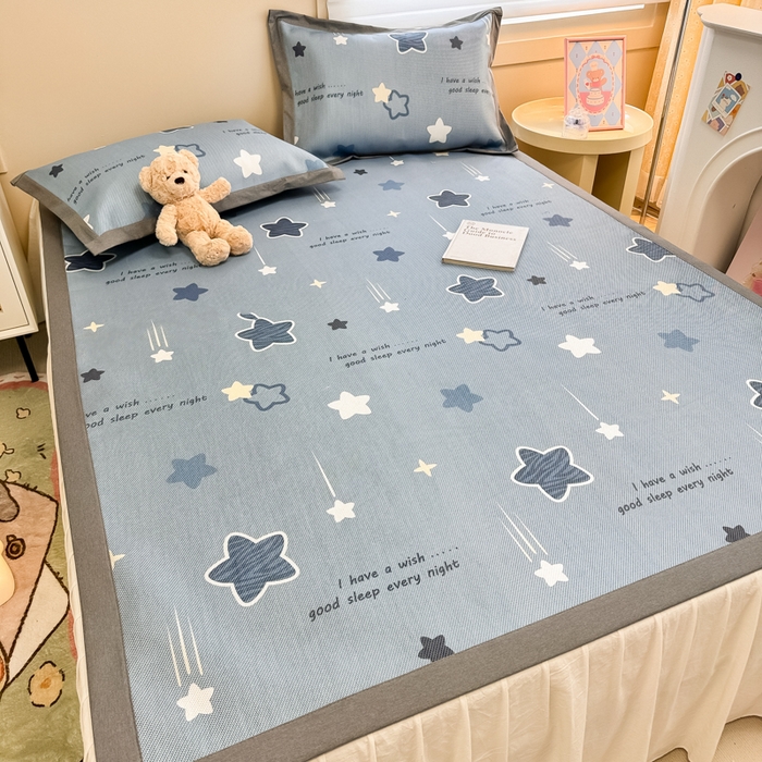 91家纺网 家纺一手货源 找家纺 沐慕 2026新款高克重600D冰丝印花冰藤席 冰藤-星星点点