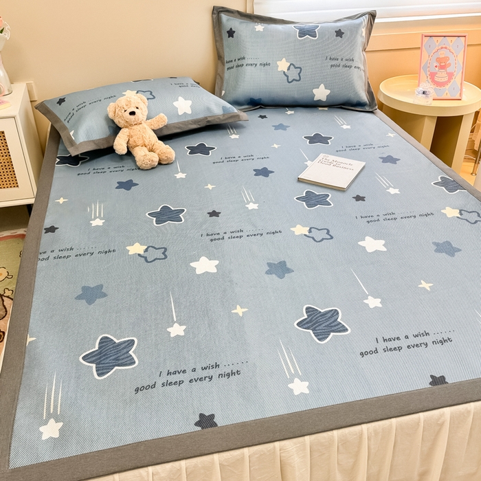 91家纺网 家纺一手货源 找家纺 沐慕 2026新款高克重600D冰丝印花冰藤席 冰藤-星星点点