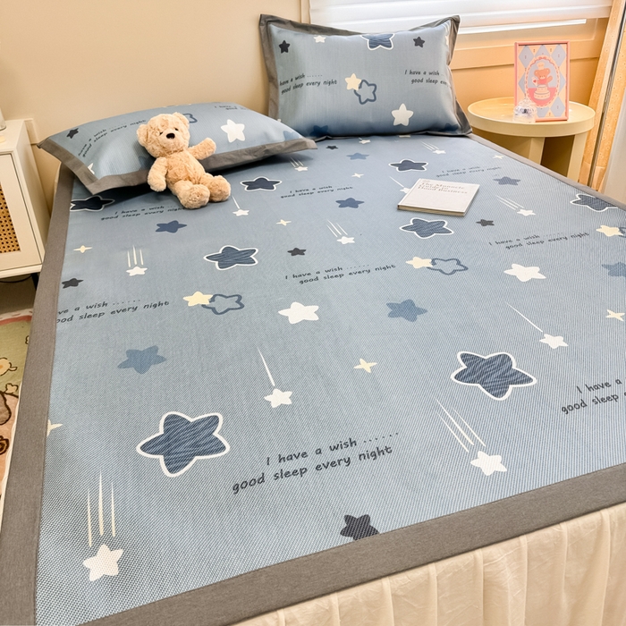 91家纺网 家纺一手货源 找家纺 沐慕 2026新款高克重600D冰丝印花冰藤席 冰藤-星星点点