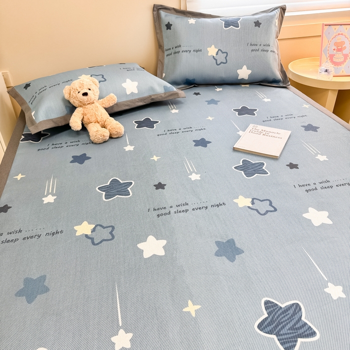 91家纺网 家纺一手货源 找家纺 沐慕 2026新款高克重600D冰丝印花冰藤席 冰藤-星星点点