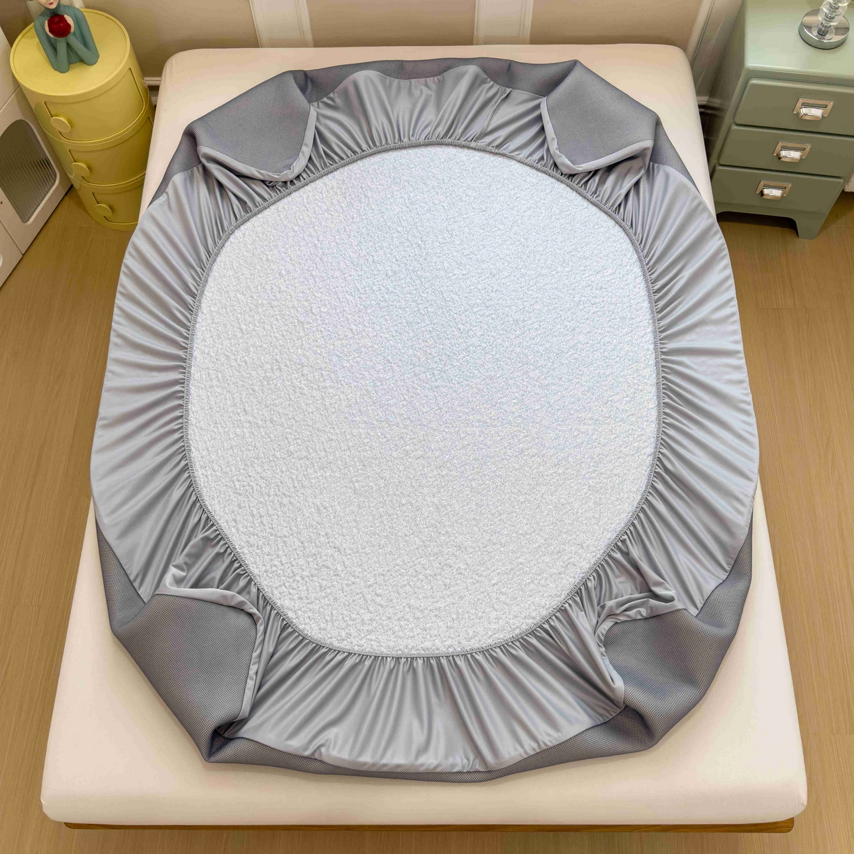 91家纺网 家纺一手货源 找家纺 几禾 2026春夏新款双泡刺绣款凉席席子空调软席 睡梦狗狗 床笠款