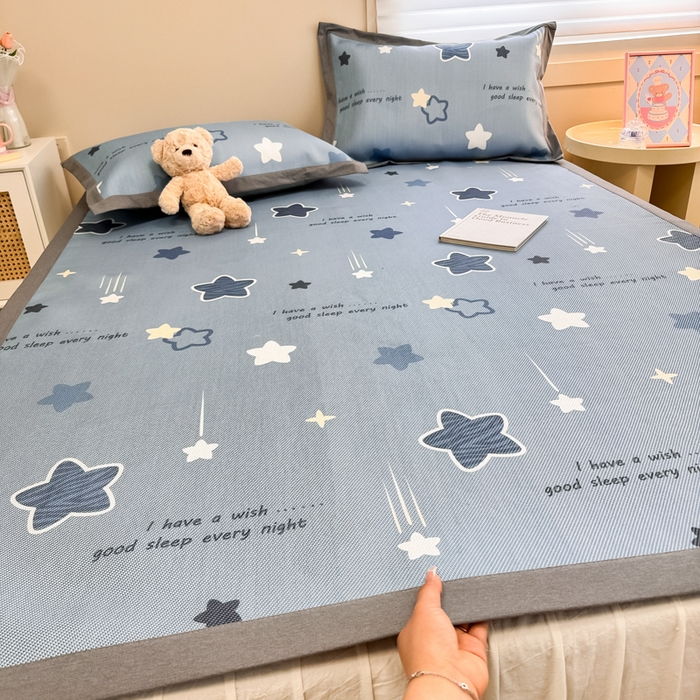 91家纺网 家纺一手货源 找家纺 沐慕 2026新款高克重600D冰丝印花冰藤席 冰藤-星星点点