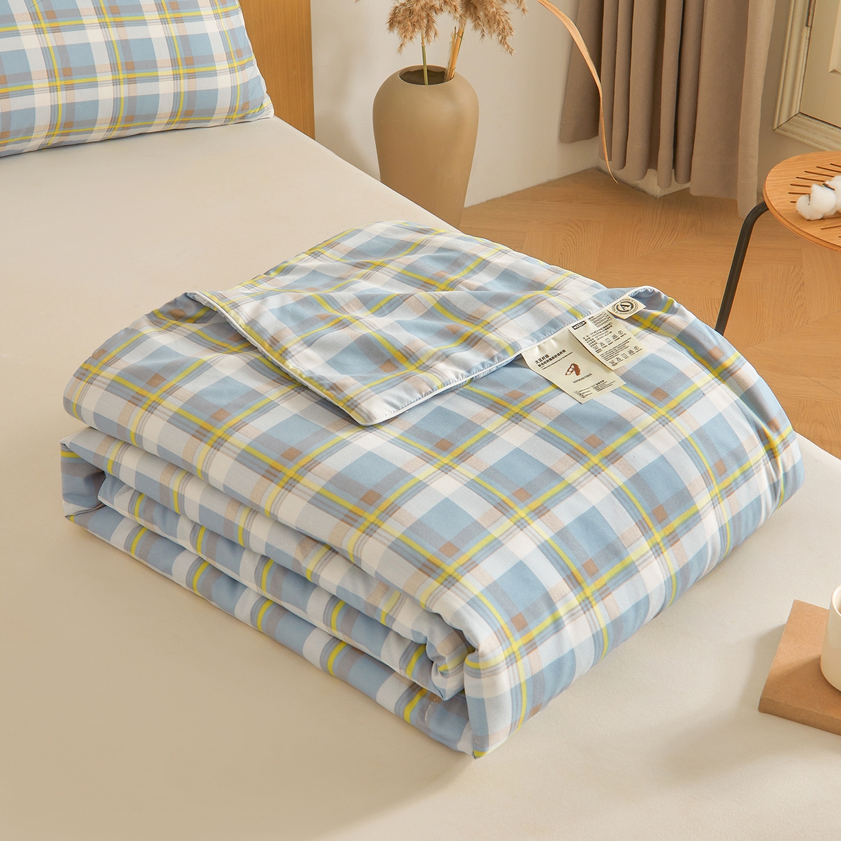 景眠 2026新款水洗棉格子夏被 沐雅格 蓝