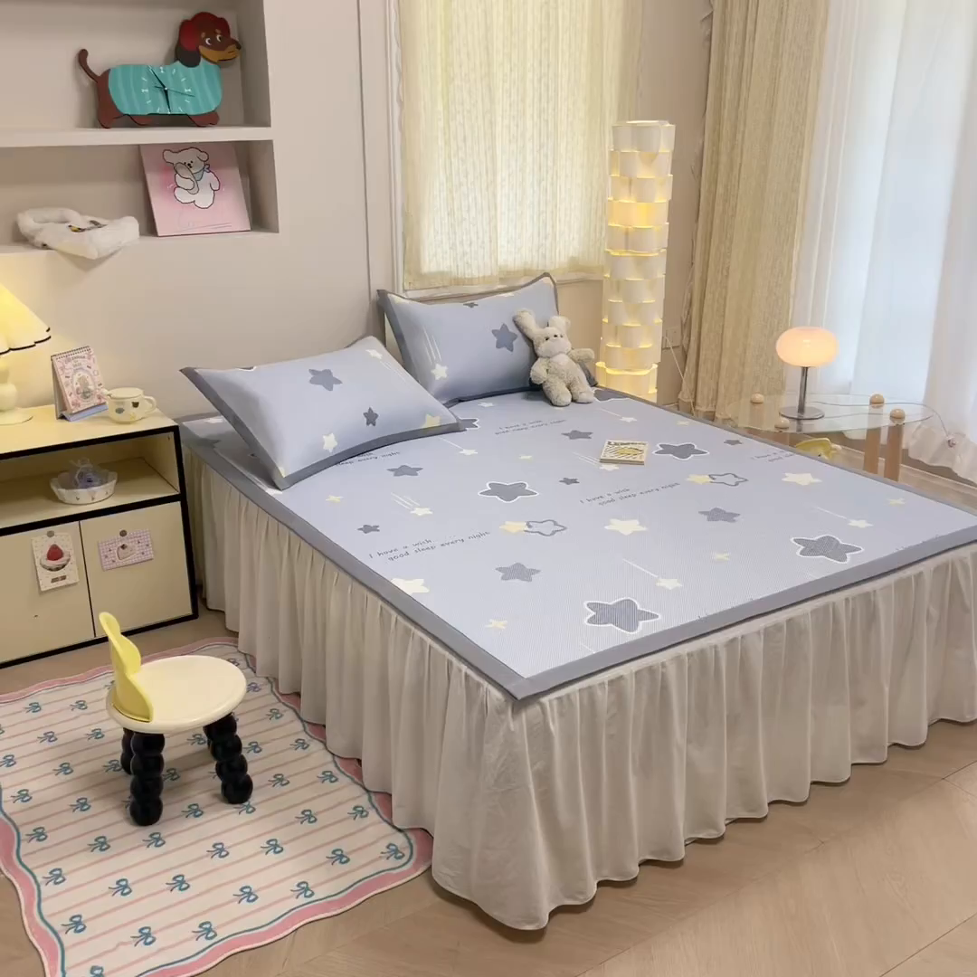 91家纺网 家纺一手货源 找家纺 沐慕 2026新款高克重600D冰丝印花冰藤席 冰藤-星星点点