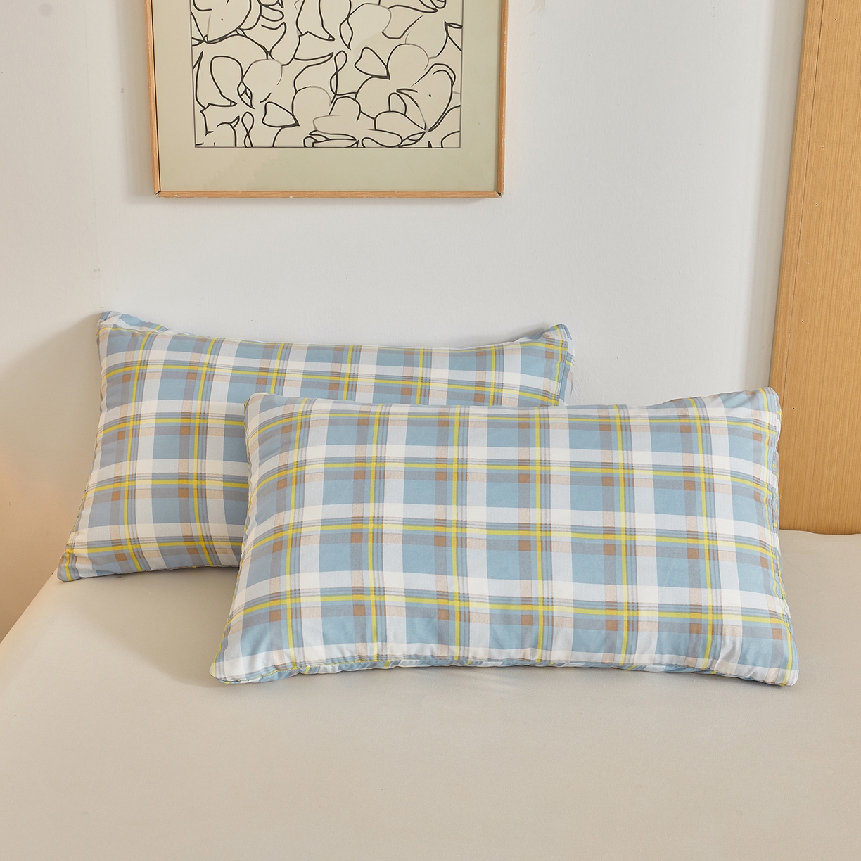 91家纺网 家纺一手货源 找家纺 景眠 2026新款水洗棉格子夏被 沐雅格 蓝