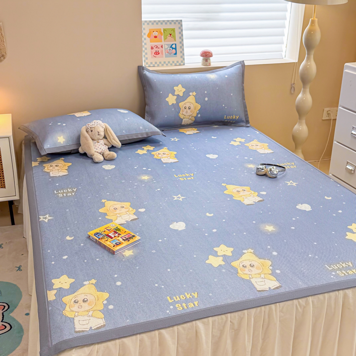 91家纺网 家纺一手货源 找家纺 沐慕 2026新款高克重600D冰丝印花冰藤席 冰藤-星愿小福星