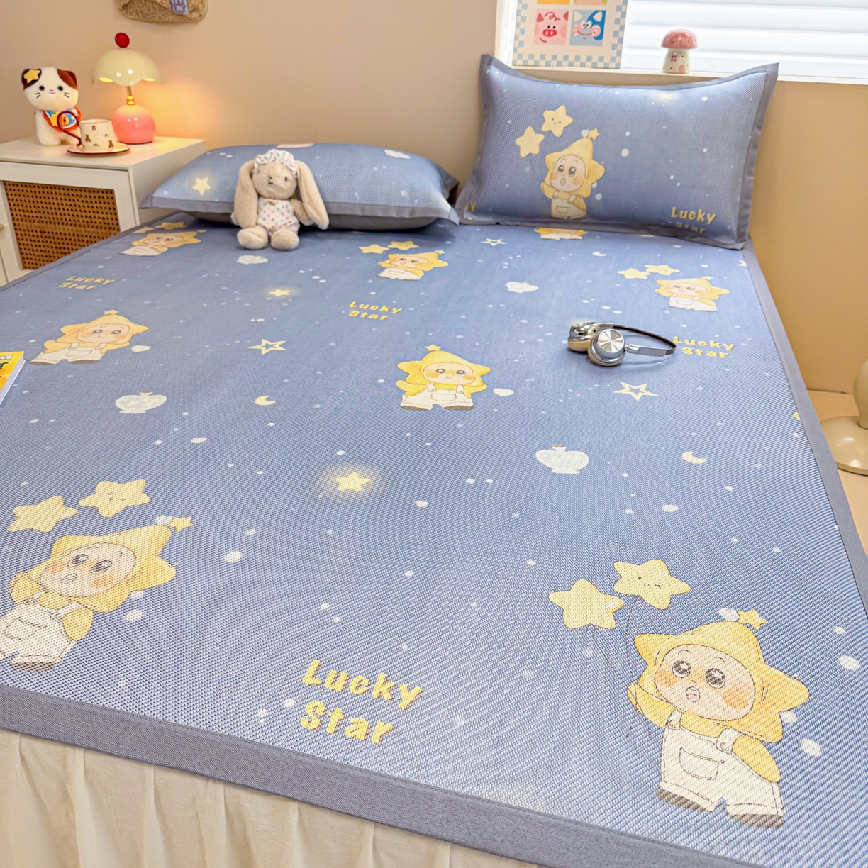 91家纺网 家纺一手货源 找家纺 沐慕 2026新款高克重600D冰丝印花冰藤席 冰藤-星愿小福星