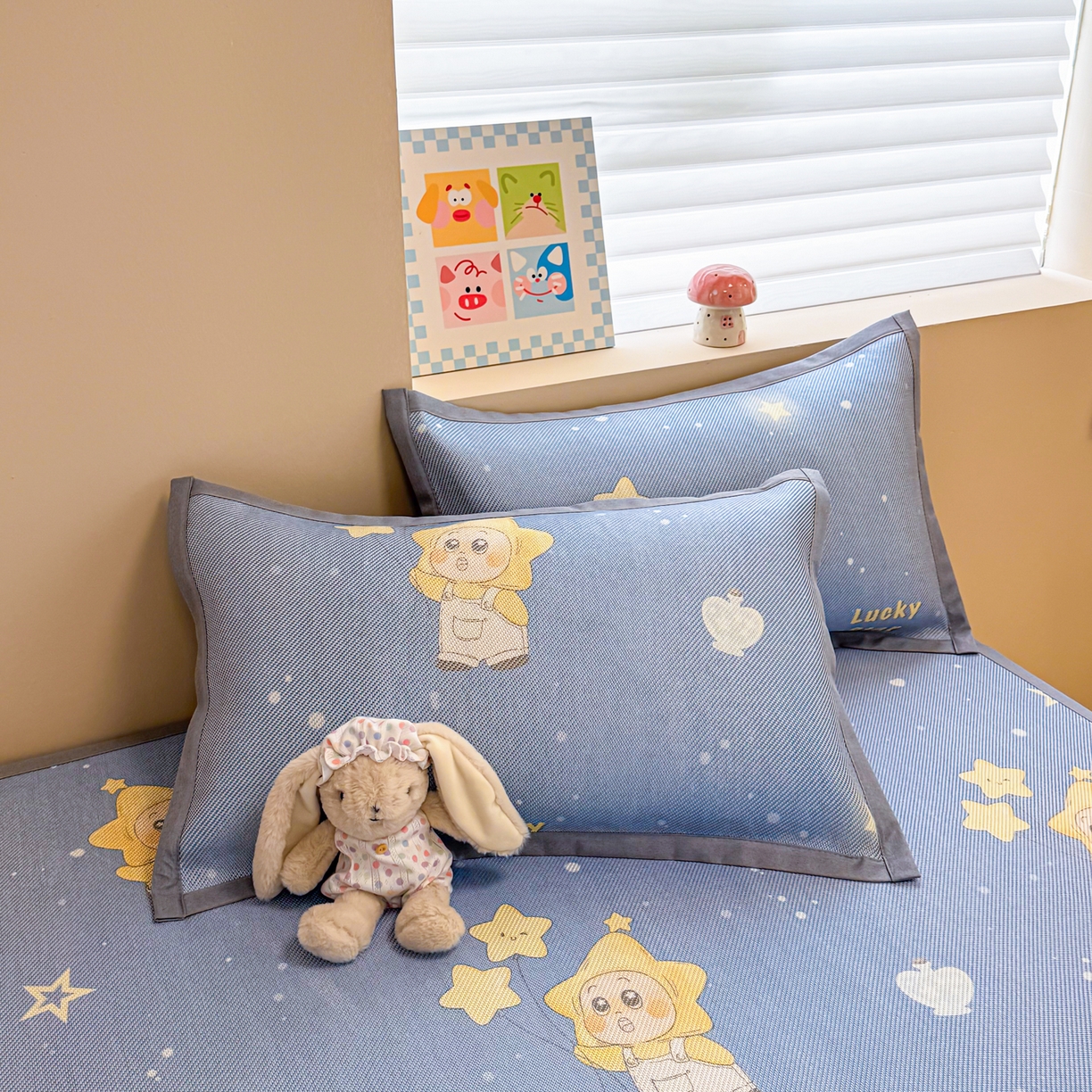 91家纺网 家纺一手货源 找家纺 沐慕 2026新款高克重600D冰丝印花冰藤席 冰藤-星愿小福星