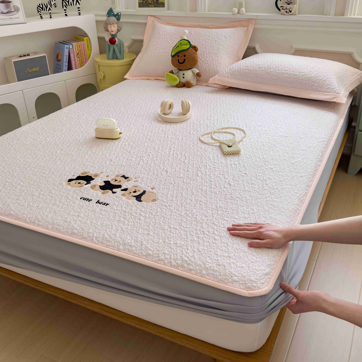 几禾 2026春夏新款双泡刺绣款凉席席子空调软席 小熊派对 床笠款