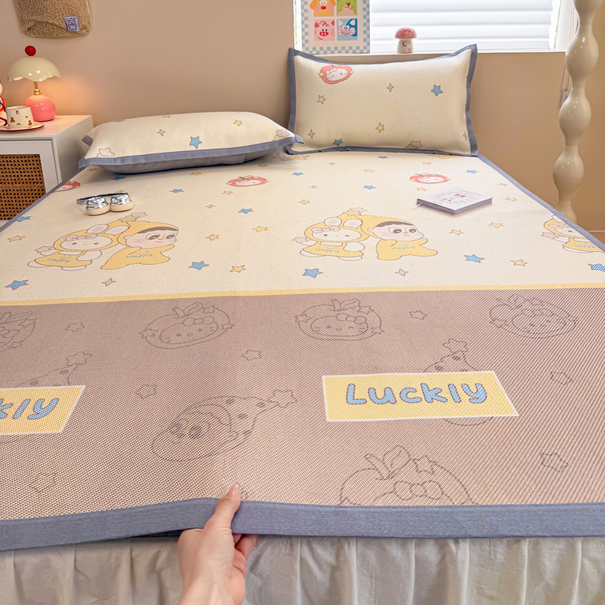 沐慕 2026新款高克重600D冰丝印花冰藤席 冰藤-星愿小伙伴