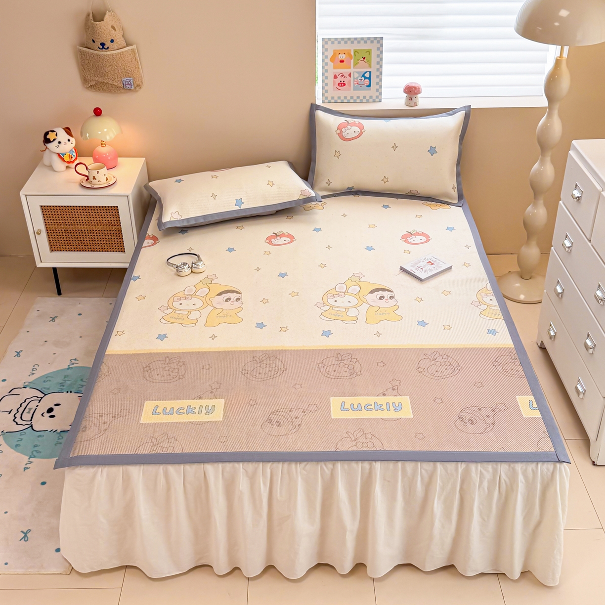 91家纺网 家纺一手货源 找家纺 沐慕 2026新款高克重600D冰丝印花冰藤席 冰藤-星愿小伙伴