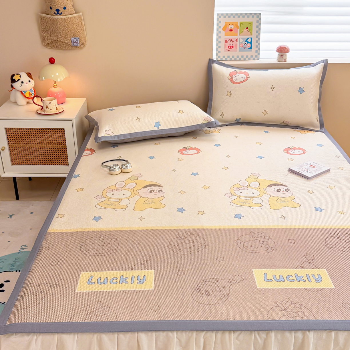 91家纺网 家纺一手货源 找家纺 沐慕 2026新款高克重600D冰丝印花冰藤席 冰藤-星愿小伙伴