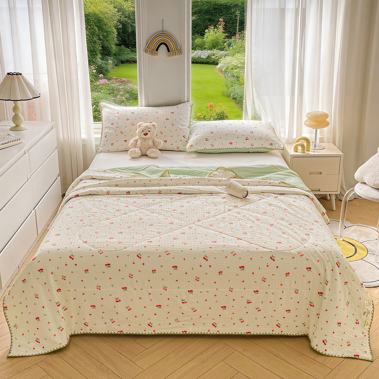 91家纺网 家纺一手货源 找家纺 犇牛仓储供应链 2026新款泡芙棉新疆棉花夏被被子被芯 樱桃红了