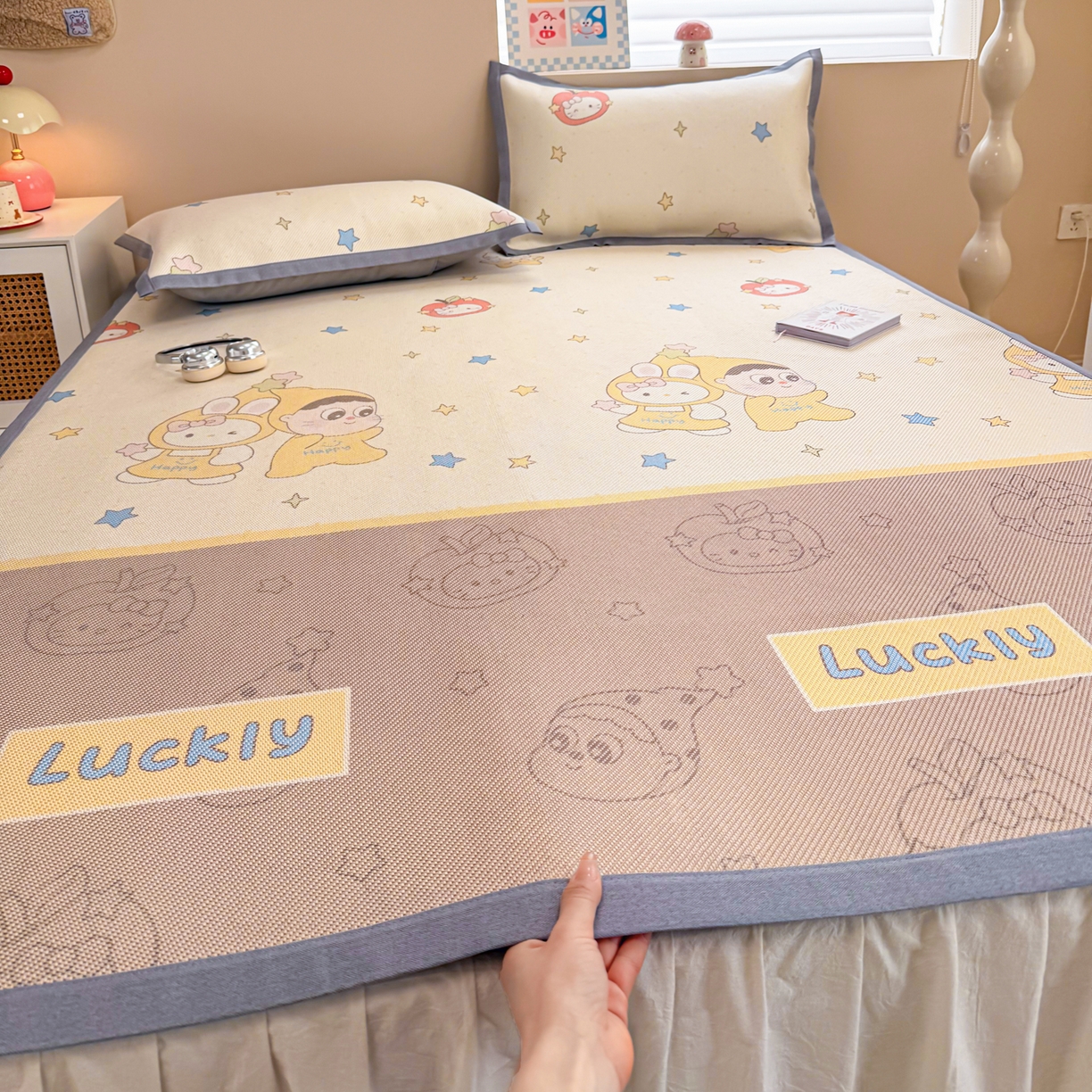 91家纺网 家纺一手货源 找家纺 沐慕 2026新款高克重600D冰丝印花冰藤席 冰藤-星愿小伙伴