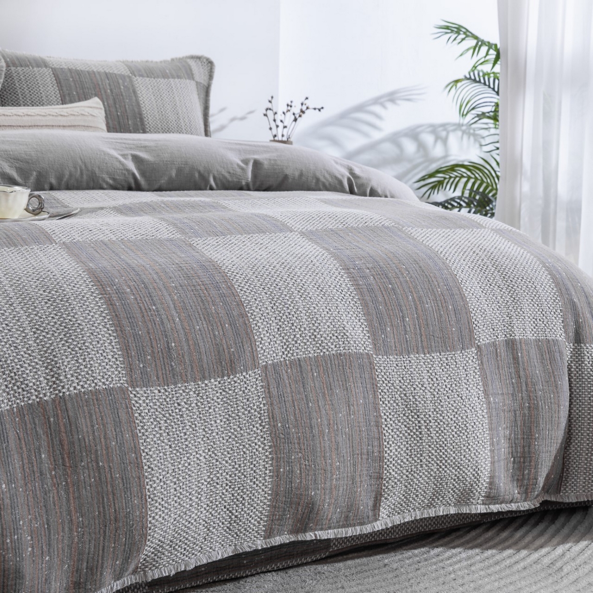 91家纺网 家纺一手货源 找家纺 （总）仰望棉麻双层纱供应链 2026新款棉麻流苏款四件套