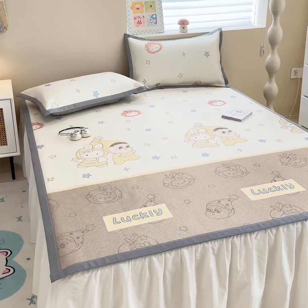 91家纺网 家纺一手货源 找家纺 沐慕 2026新款高克重600D冰丝印花冰藤席 冰藤-星愿小伙伴