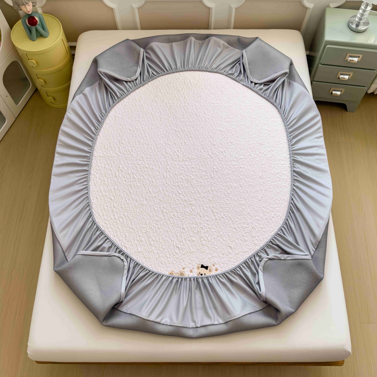 91家纺网 家纺一手货源 找家纺 几禾 2026春夏新款双泡刺绣款凉席席子空调软席 小熊派对 床笠款