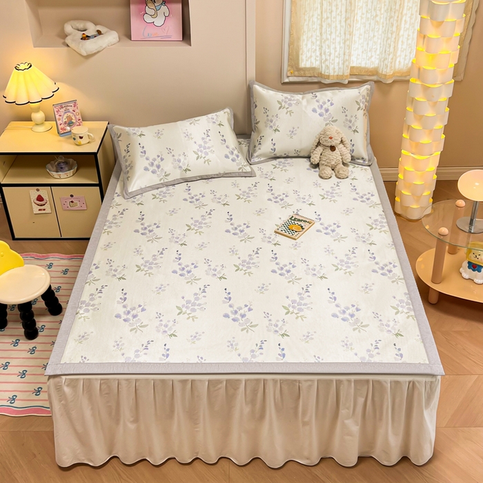 91家纺网 家纺一手货源 找家纺 沐慕 2026新款高克重600D冰丝印花冰藤席 冰藤-薰衣草