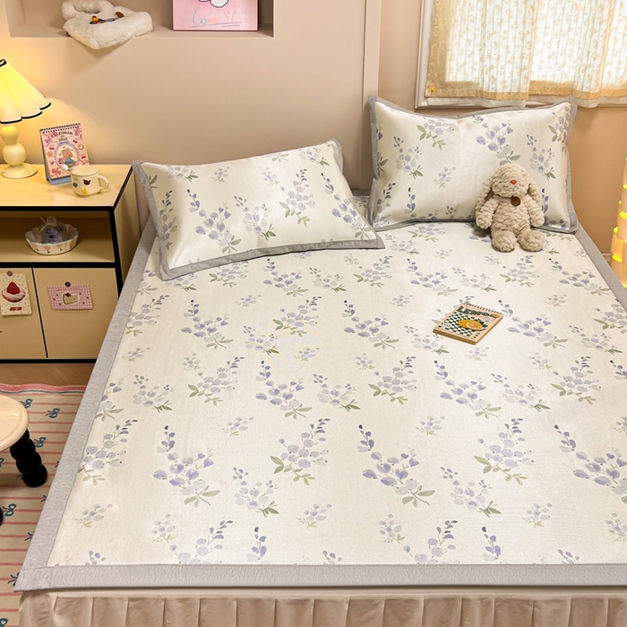 91家纺网 家纺一手货源 找家纺 沐慕 2026新款高克重600D冰丝印花冰藤席 冰藤-薰衣草