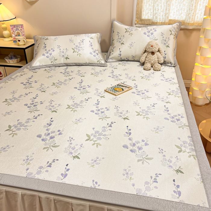 91家纺网 家纺一手货源 找家纺 沐慕 2026新款高克重600D冰丝印花冰藤席 冰藤-薰衣草