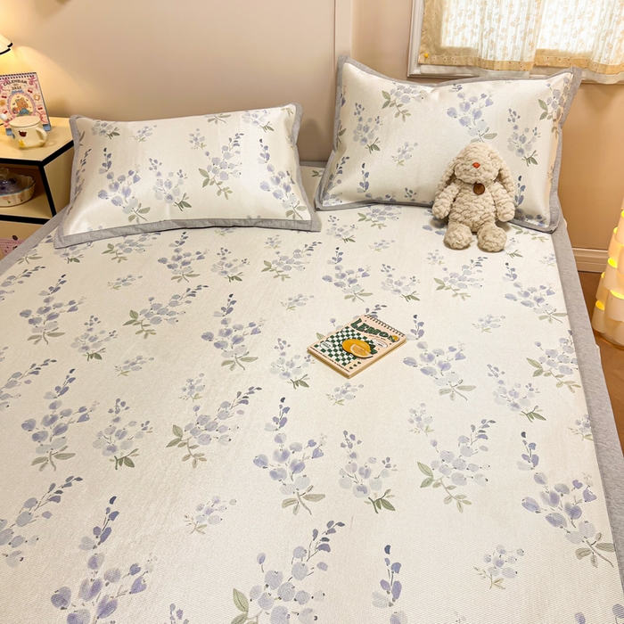 91家纺网 家纺一手货源 找家纺 沐慕 2026新款高克重600D冰丝印花冰藤席 冰藤-薰衣草