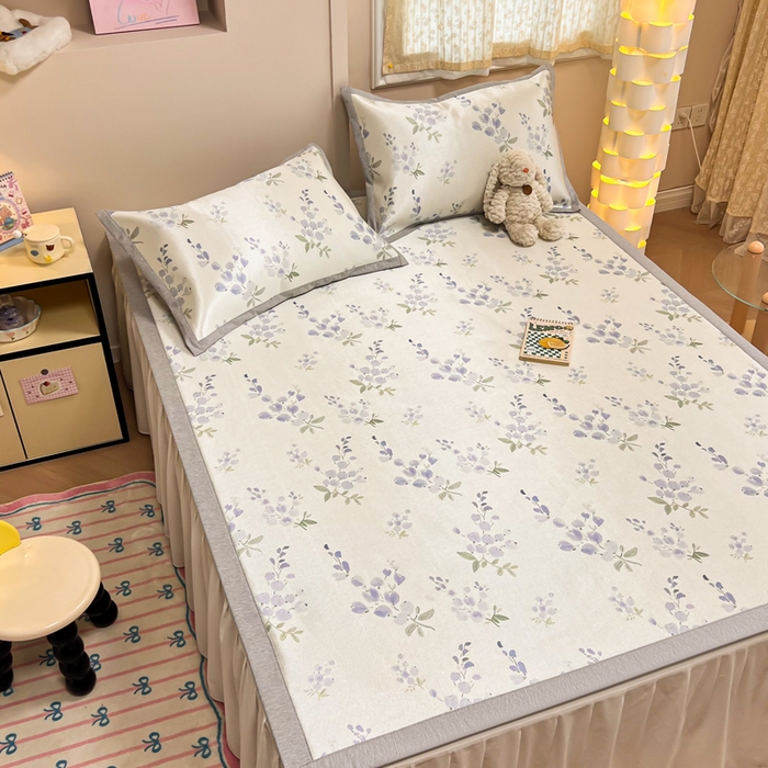 91家纺网 家纺一手货源 找家纺 沐慕 2026新款高克重600D冰丝印花冰藤席 冰藤-薰衣草