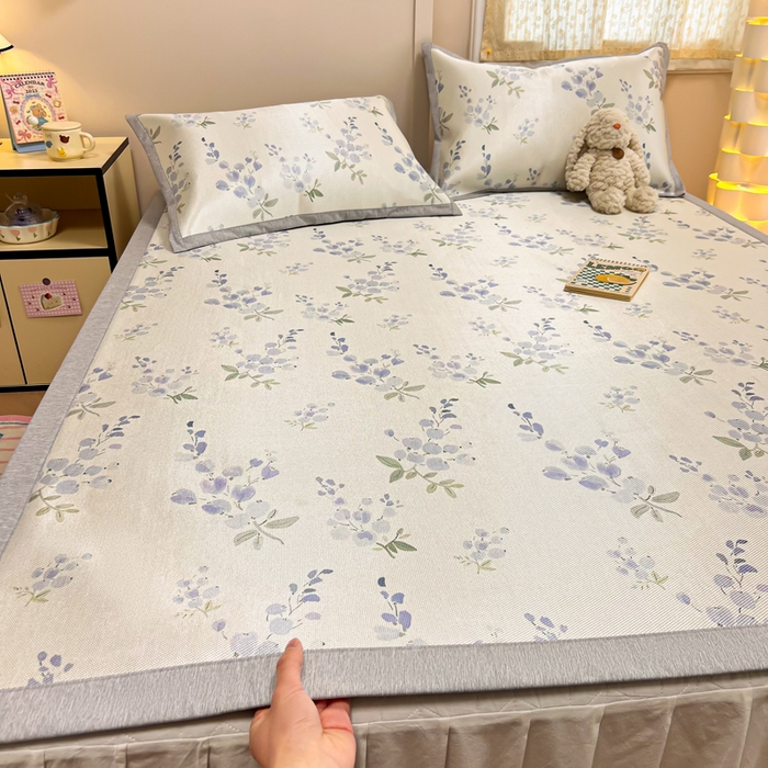 91家纺网 家纺一手货源 找家纺 沐慕 2026新款高克重600D冰丝印花冰藤席 冰藤-薰衣草