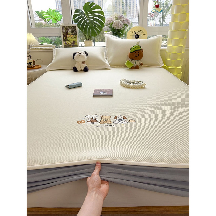 91家纺网 家纺一手货源 找家纺 几禾 2026春夏新款斜纹刺绣软席凉席席子空调软席 小友聚会 床笠款