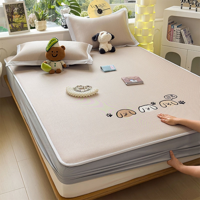 几禾 2026春夏新款斜纹刺绣软席凉席席子空调软席 汪汪线条狗 床笠款