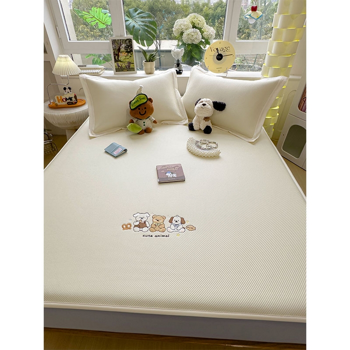 91家纺网 家纺一手货源 找家纺 几禾 2026春夏新款斜纹刺绣软席凉席席子空调软席 小友聚会 床笠款