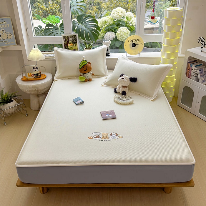 91家纺网 家纺一手货源 找家纺 几禾 2026春夏新款斜纹刺绣软席凉席席子空调软席 小友聚会 床笠款