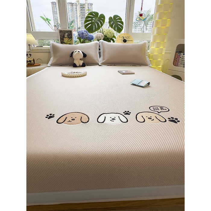 91家纺网 家纺一手货源 找家纺 几禾 2026春夏新款斜纹刺绣软席凉席席子空调软席 汪汪线条狗 床席款