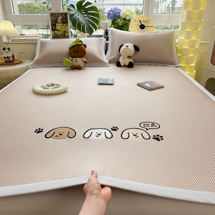 几禾 2026春夏新款斜纹刺绣软席凉席席子空调软席 汪汪线条狗 床席款