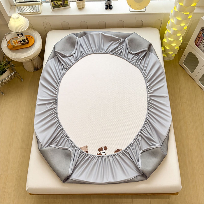 91家纺网 家纺一手货源 找家纺 几禾 2026春夏新款斜纹刺绣软席凉席席子空调软席 软萌小熊 床笠款